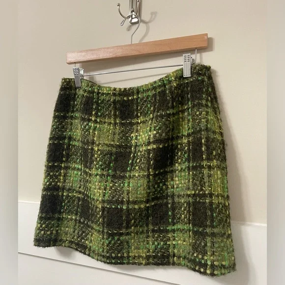 Cynthia Steffe Multi-Green Wool Blend Tweed Style Mini Skirt Size 10 - Picture 5 of 10